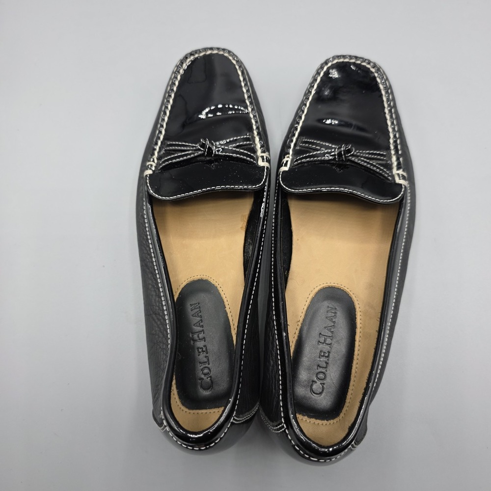 Cole Haan Loafers Womens 6.5 B Black Leather Bow Square Toe Slip On Flats - Picture 11 of 13
